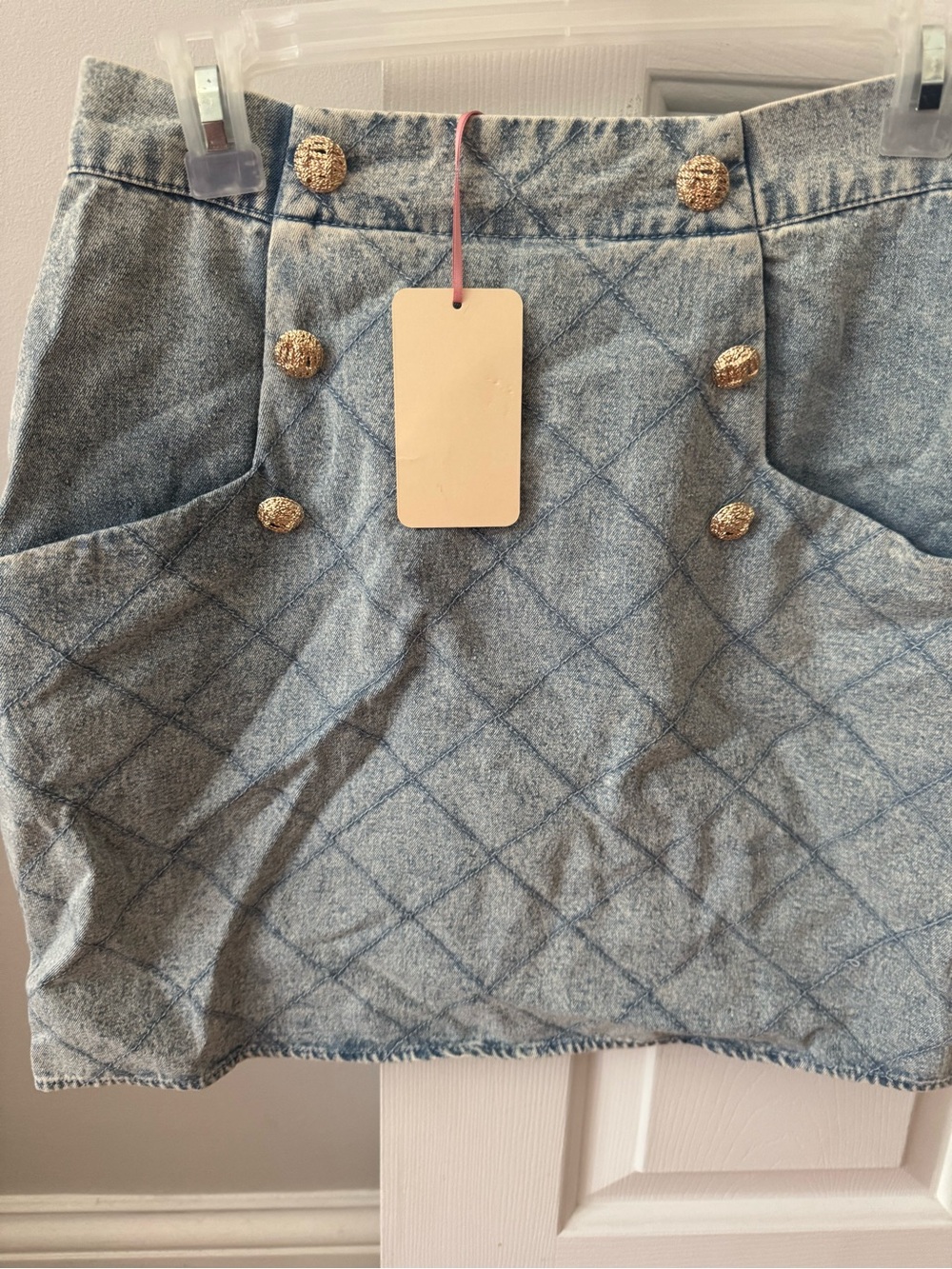 NWT- Women's Blue Quilted Pocket Mini Skirt - Picture 2 of 2